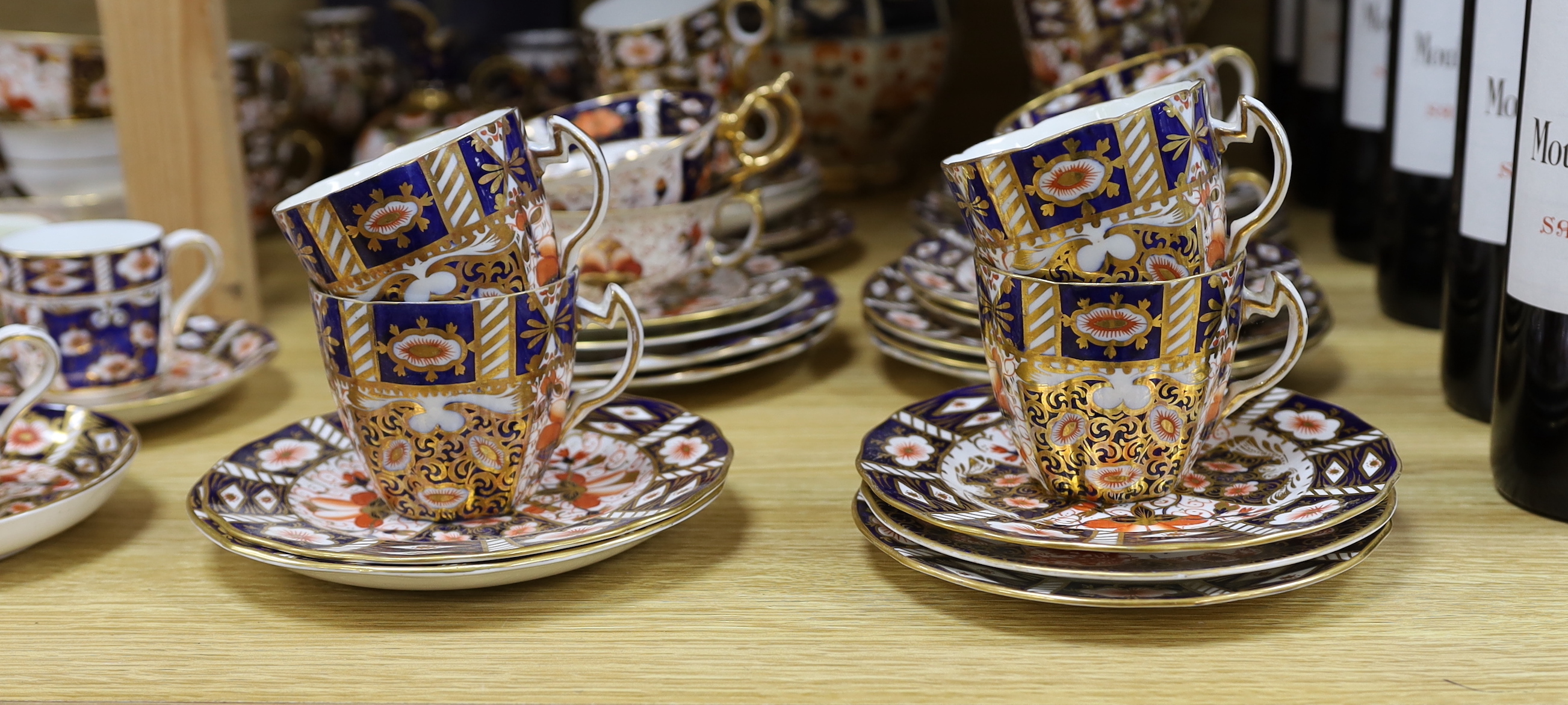 Royal Crown Derby and other Imari pattern tea ware including vases, sandwich plates and trios, several areas of damage